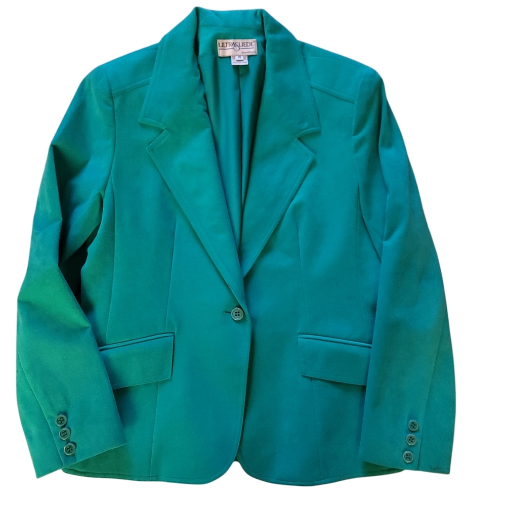 Vintage 90s Ultra Suede Brand Vibrant Teal Blazer Jacket USA Made
